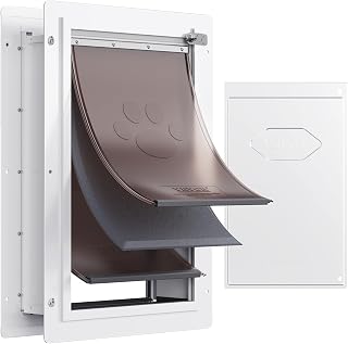 VEVOR 3-Flap Pet Door for Wall, Metal Frame with Lock, Energy-Efficient Insulated Pet Door, Easy to Install in Interior or Exterior Walls, Dog Door for Large Dogs (White-Large)