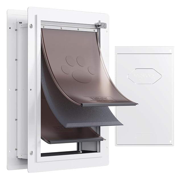 VEVOR Puerta para Mascotas de 3 Solapas para Pared, Marco de Metal con Cerradura