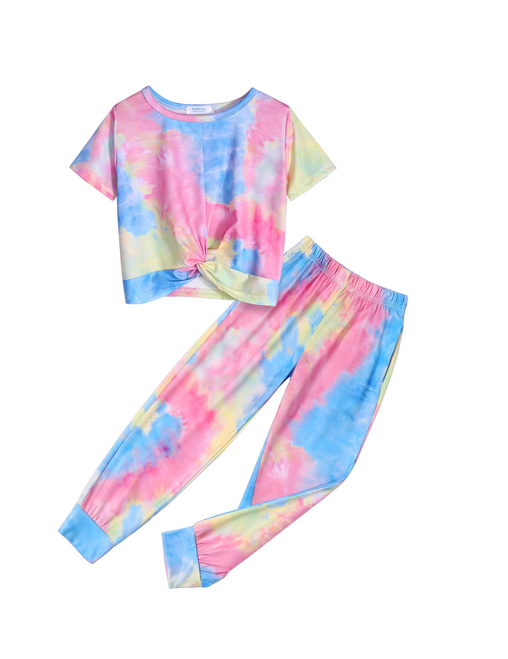 Arshiner Girls Clothing Sets Tie Dye Twist Front Tops & Sweatpants Outfits Sportwear Sweatsuits Tracksuits 4-13 Year