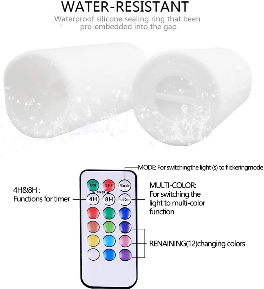 salipt LED Multi Colored Flameless Candles, LED Flickering Candles Set of 6 (H 6" xD 3") Battery Operated Candles,Waterproof Flameless Candles, Resin Plastic, Indoor Outdoor Use for Gifts