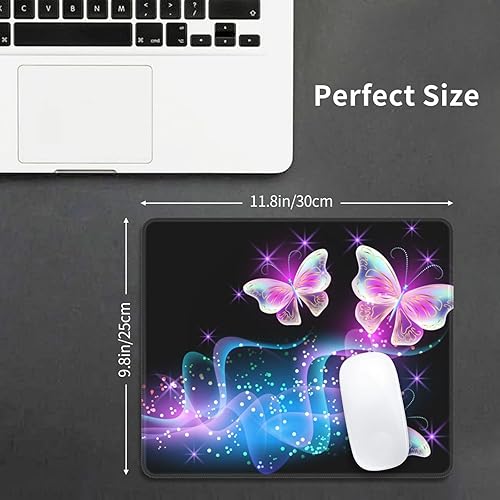 Miniatura 2 de Hermosa alfombrilla de mouse de mariposas rosas y moradas para mujeres y niñas, para escritorio, 12 x 10 pulgadas, base de goma antideslizante