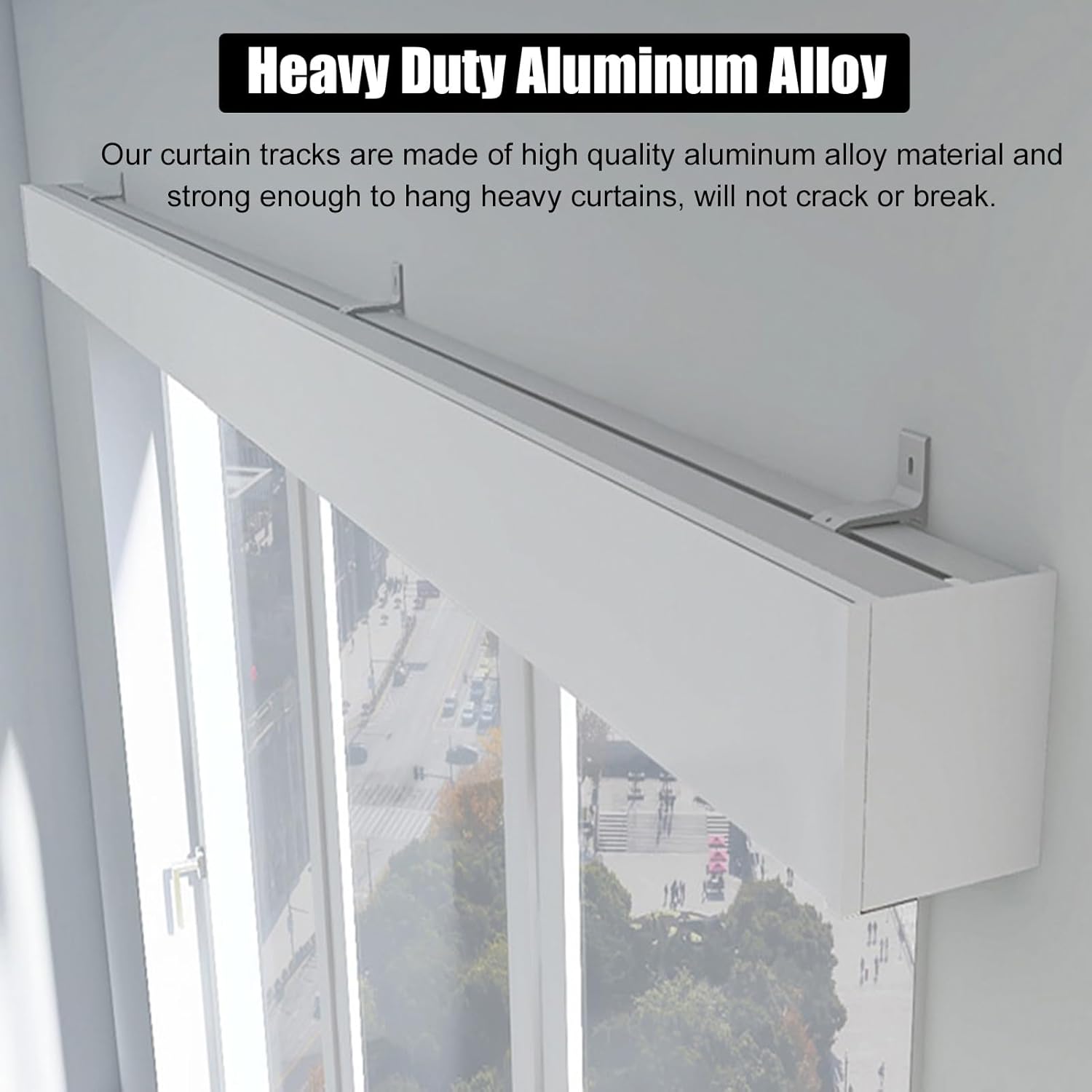 Customizable White Curtain Pelmet Box with Aluminum Alloy Track System - Wall-Mounted 3-in-1 Curtain Rod & Valance, 4.4m (14.4ft) - Perfect for Home Décor