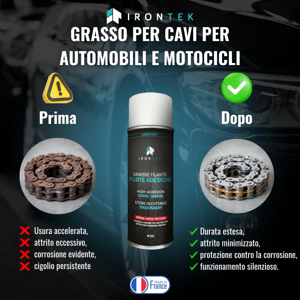 Grasso Spray Lubrificante - IRONTEK - 400 ml | IT111 | Base Sintetica con PTFE | Alta Aderenza e Resistenza | -35°C a +200°C