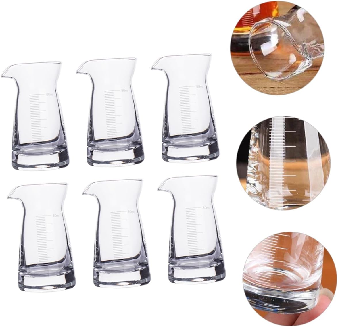 VICASKY 6Pcs Glass Measuring Cups Transparent Liquid Beakers for Bar Use Drinkware Pitchers for Whiskey Vodka Beer Mixing and Pouring