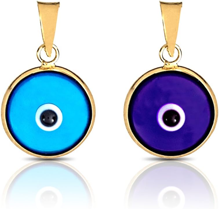 Bayam Jewelry Blue Round Evil Eye Luck Charm Pendant 14K Yellow Gold