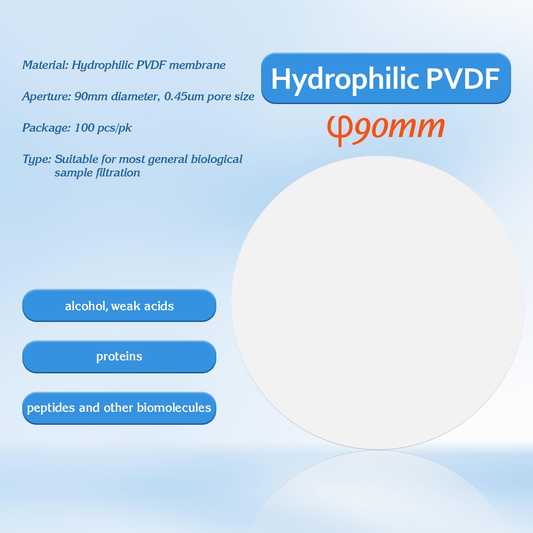 100 Stück 90mm PVDF-Membranfilter Hydrophile Membran 0,45 µm.