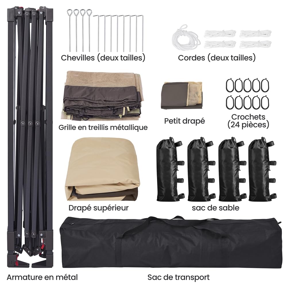 Yaheetech Tonnelle de Jardin 4×4 m Gazebo Abri Soleil Tente Pliante Autoportante avec Toiles Moustiquaires