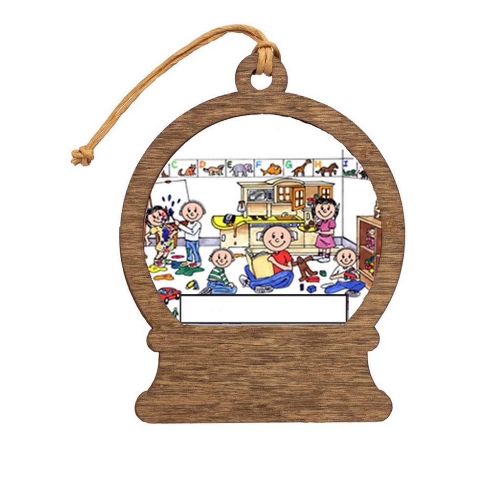 PrintedPerfection.com Personalized Day Care Worker - Male Wooden Snow Globe Shaped Christmas Ornament