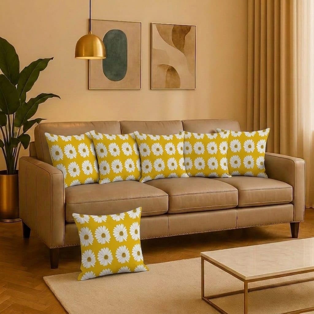 Velvet Cushion Cover 16X16 Inch – Set of 6 Decorative Throw Pillow Covers for Sofa, Couch or Bed – Designer Printed Square Cushion Covers - Yellow-image-43