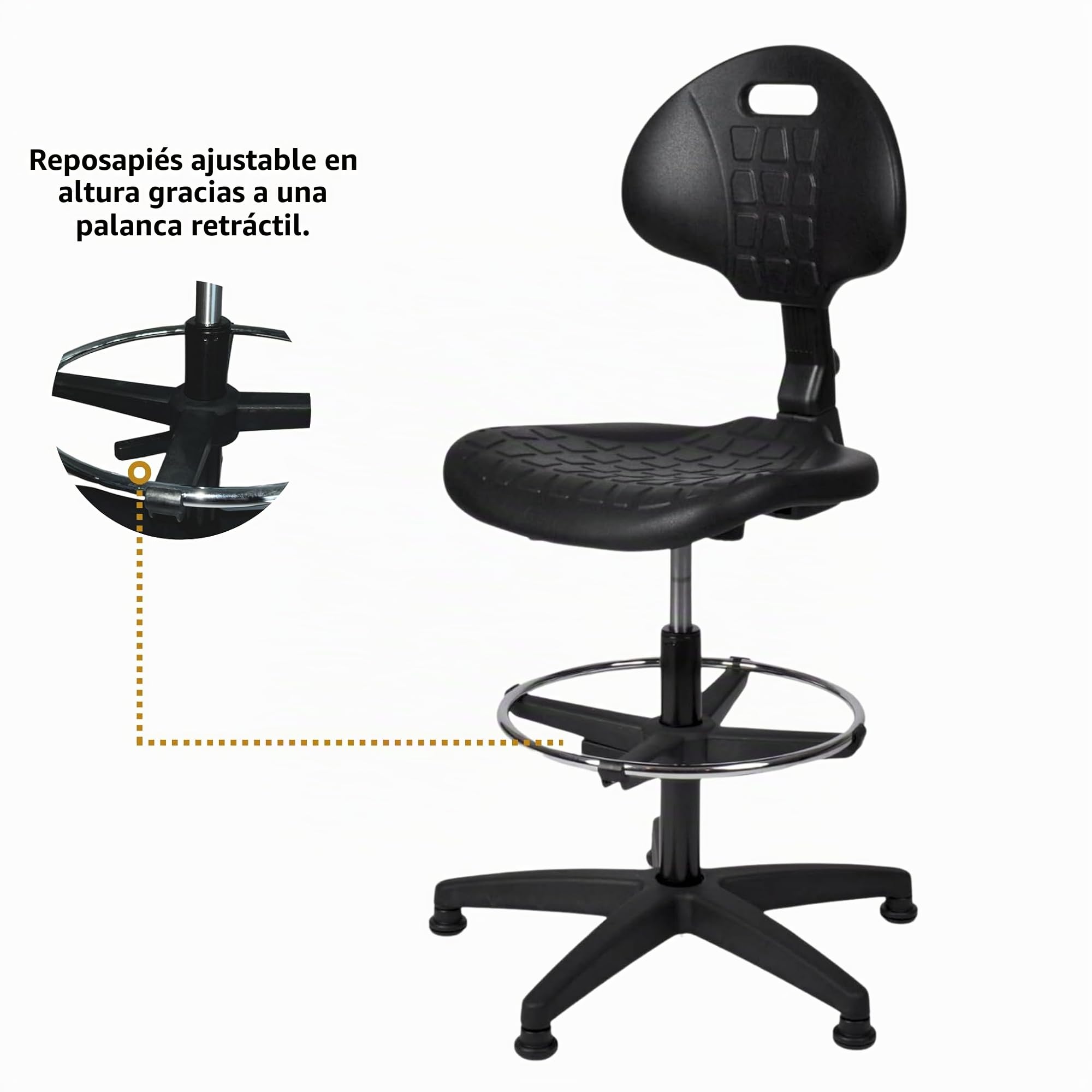 Topsit Silla de trabajo de poliuretano IND000112, silla de trabajo ergonómica, silla de laboratorio, altura regulable y fácil de limpiar, base estable con pie de metal y pies.