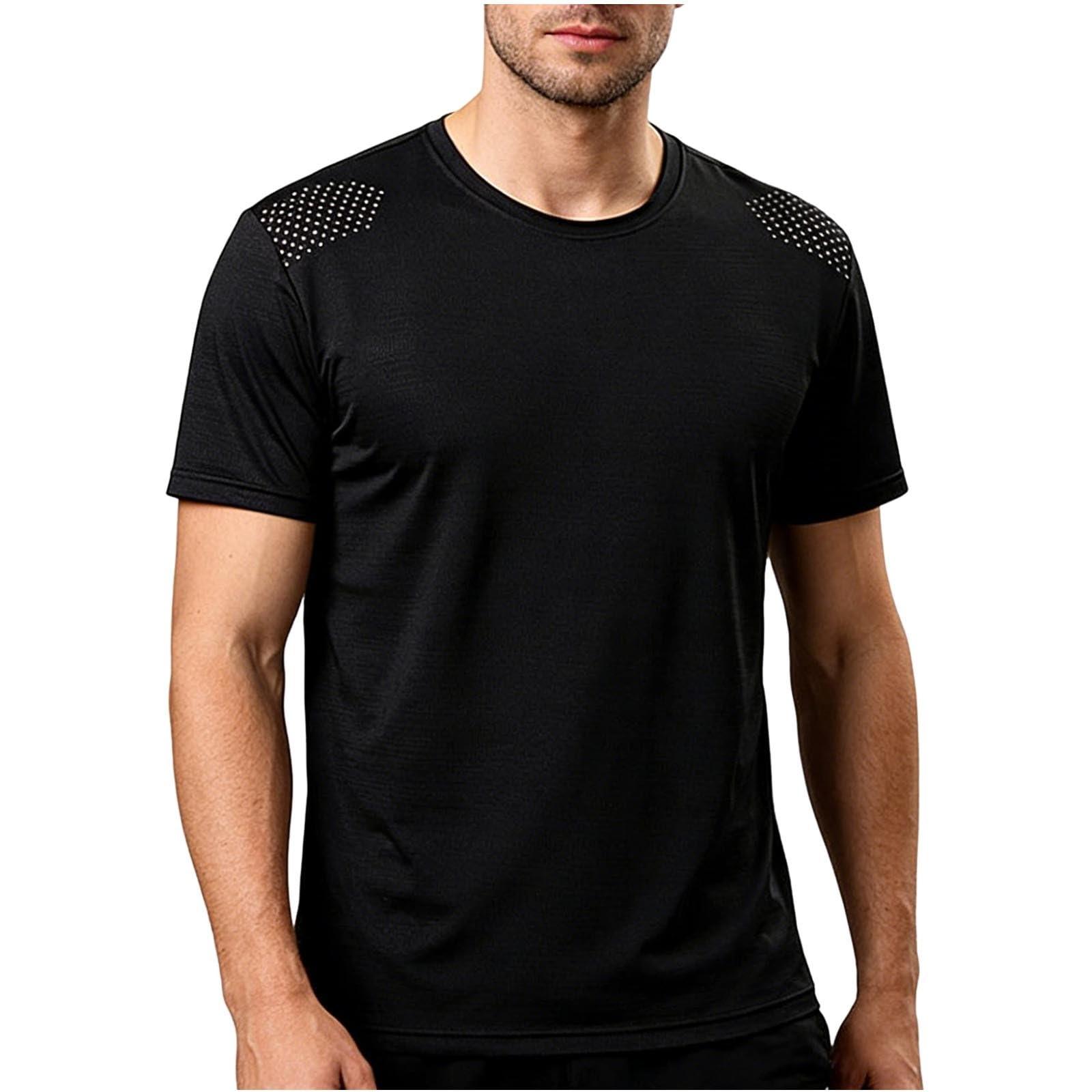 Tshirt Herren Sommer Übergrößen Funktionsshirt Slim Fit Shirt Einfarbig Activewear Weich Wandershirt mit Rundhals Freizeit Laufshirt Sportshirt Kurzarm für den Sport Schwarz 4XL
