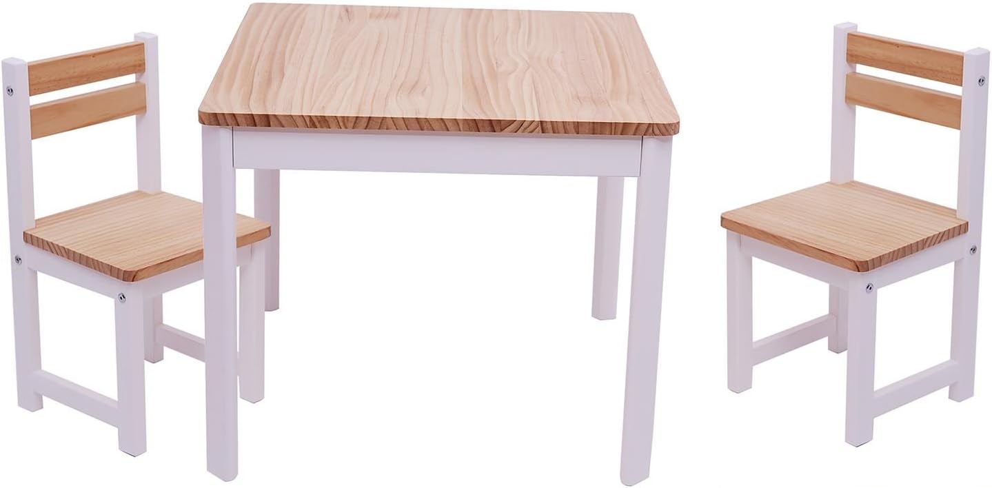 Tikk Tokk Wooden White Boss Envy Table and 2 Chairs Set, pine, 49cm H W x 60cm L