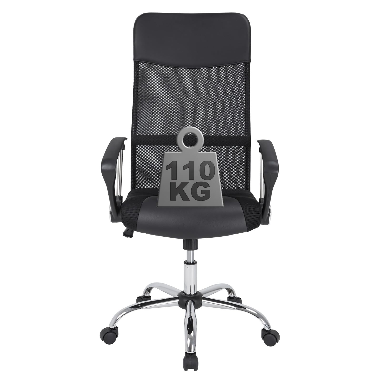 Casaria ergonomischer Bürostuhl höhenverstellbar Schwarz | 360° drehbar, Lenden- und Kopfstütze, Härtegradeinstellung, Schreibtisch, Lenden- und Kopfstütze, Wippfunktion, Mesh