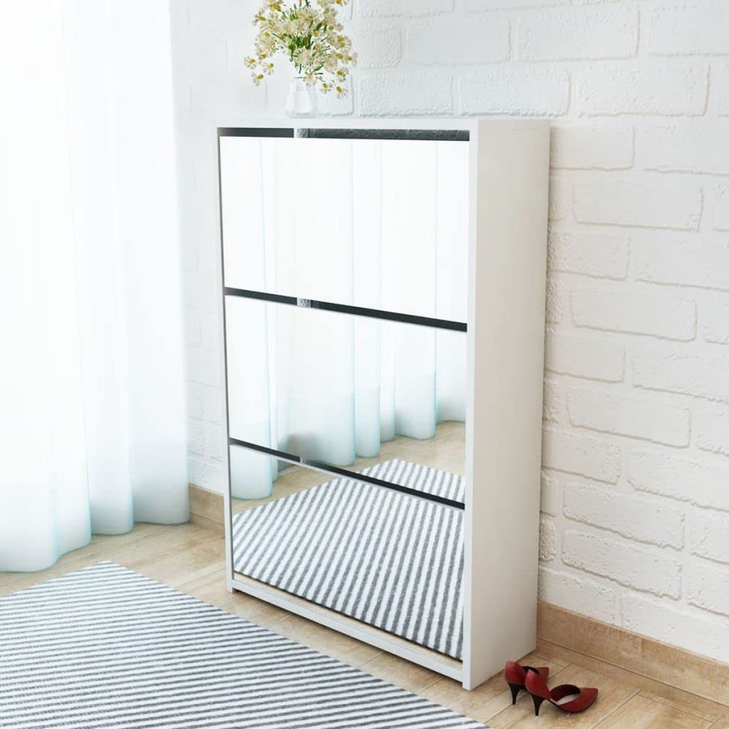 Meubles de couloir de maison avec miroir et 3 couches de rangement de chaussures blanc