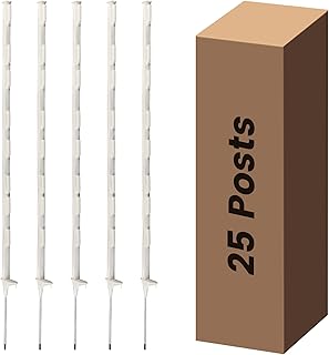 25 Pack Electric Fence Posts, 48 Inch Step in Fence Post, White Temporary Plastic Fence Post for Patio, Garden, Orchard, Farm Protection