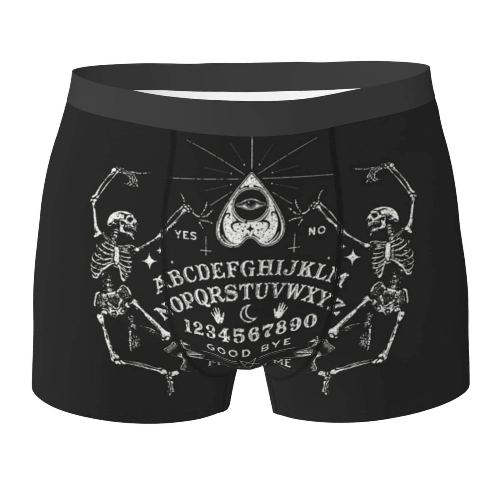 YkklimaMen's Boxer Briefs Underwear - Vintage Skeleton Magic Ouija Black Pattern, Soft Comfort Breathable Underpants