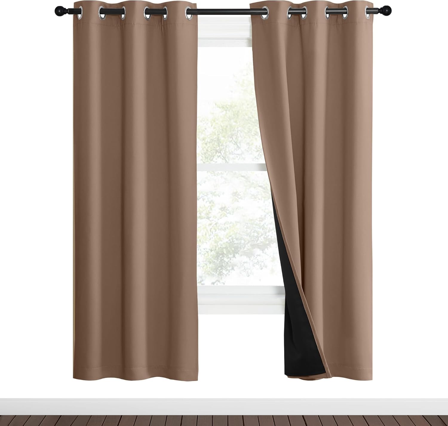 NICETOWN 100% Blackout Curtains Thermal, Noise Reduction and Privacy Curtains for Patio Door, Black Lined Blackout Drapes with Grommet Top, Cappuccino, 1 Pair, W37 x L70 Cappuccino 37"W x 70"L (Pack of 2)