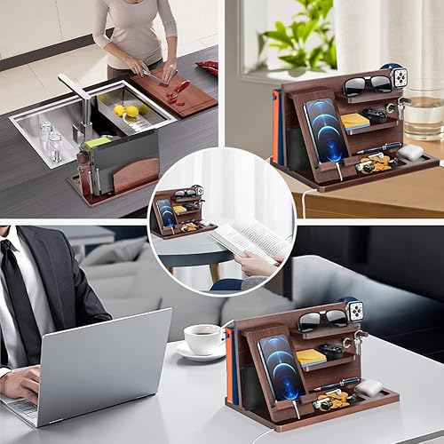 Miniatura 5 de Regalos del día del padre, para papá, regalos para hombres, ideas para hombres, organizador de mesita de noche para él, estación de acoplamiento de