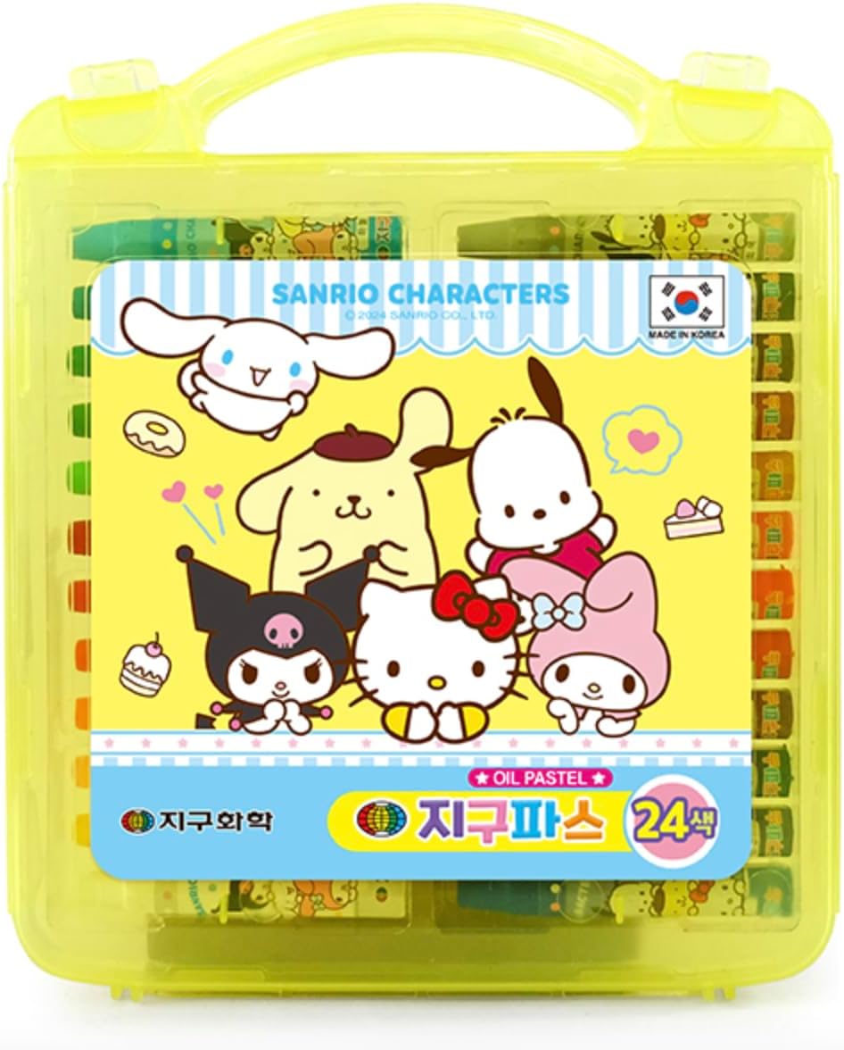 Bandal & Neoul Kitty & Friends' Wax Oil Crayons - Officially Licensed 24 Assorted Color in Hard Casing - Quality Made in Korea - Coloring Art Tools - 크레파스