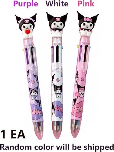 Miniatura 2 de Kuromi - Bolígrafo de figura de mascota de 6 colores, 1 unidad, Kawaii Anime oficina, suministros escolares, regalo de papelería