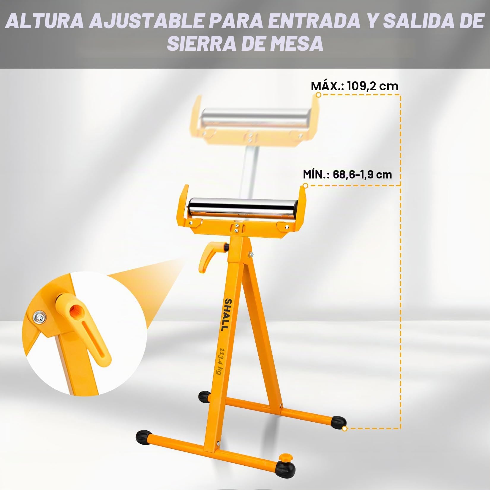 Shall Paquete de 2 soportes plegables para rodillos, capacidad de carga resistente de 250 libras, altura ajustable de 27.8 a 43 pulgadas, para sierra de mesa, carpintería