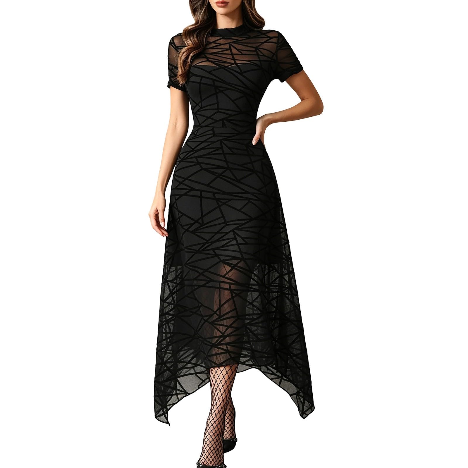 2026 Gothique imprimé Floral Patchwork Double Couche asymétrique décontractée mi-Longue pour Femme décontracté