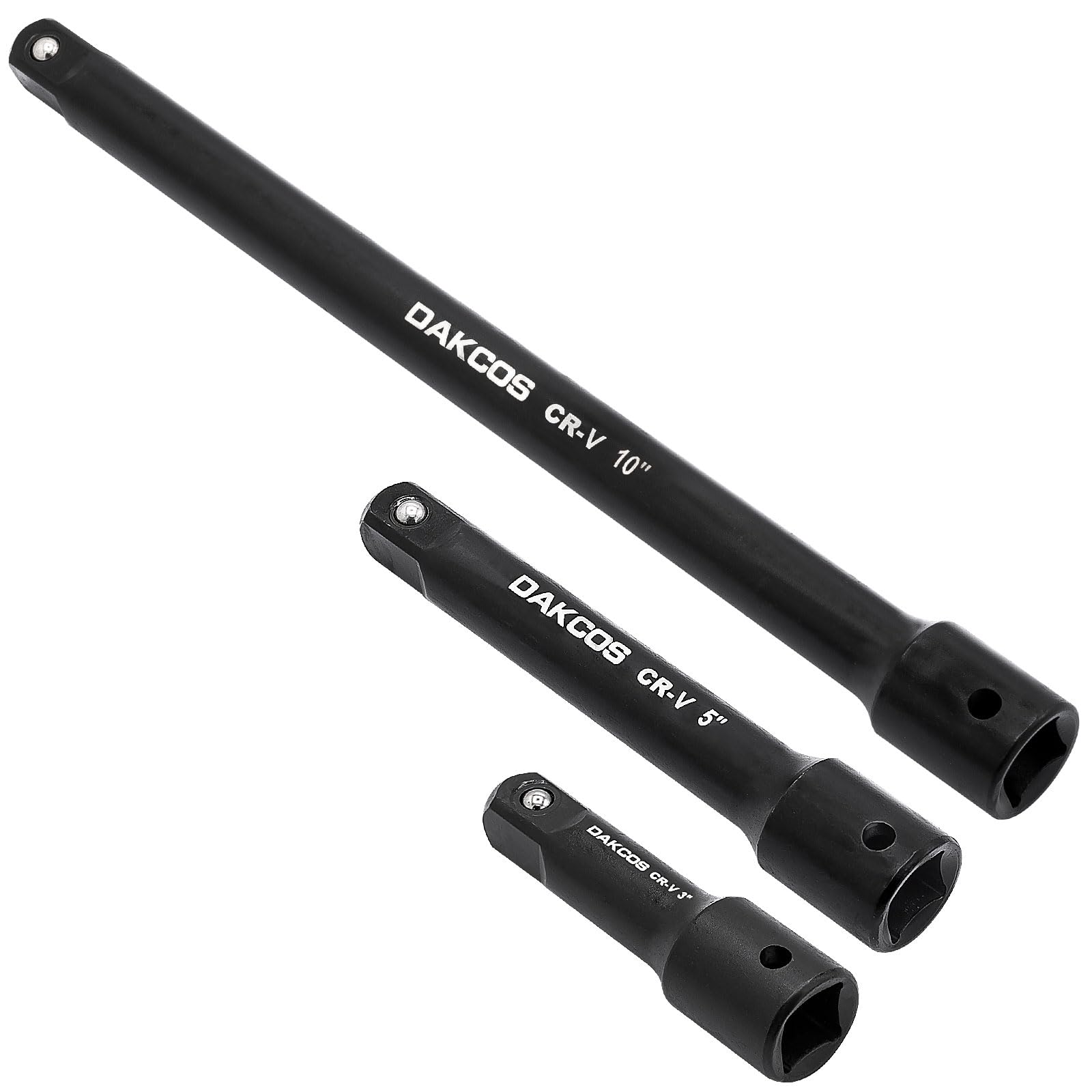 Dakcos Black 1/2 Inch Drive Extension Bar 3-Piece Socket Extension Bar Set With Phosphating, Cr-V