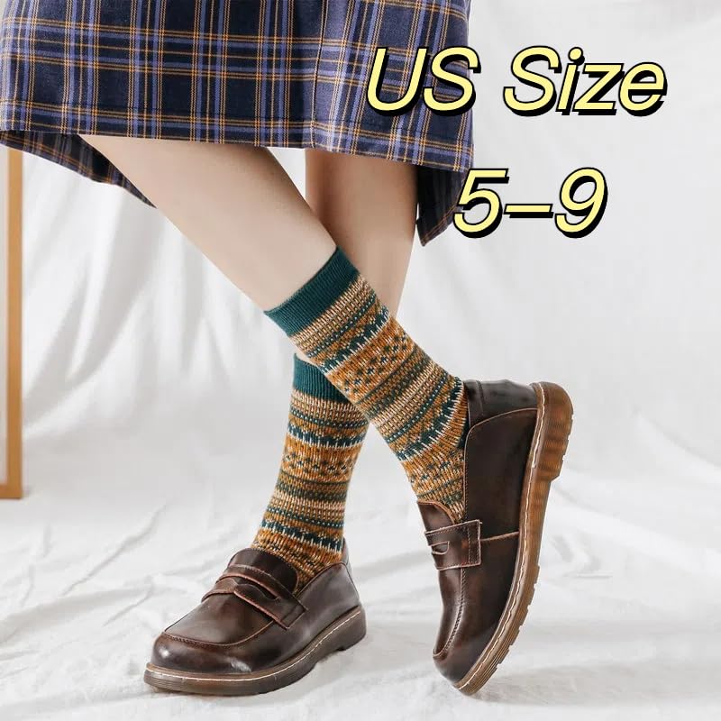 Image of Argyle Socks Retro Diamond Crew Sock British Style Women Cotton Double-Needle Double-Layer High Ankle