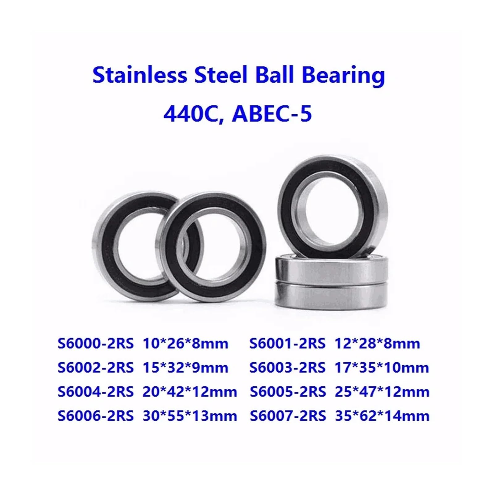 Roulement à Billes en Acier Inoxydable ABEC-5, Double Couvercle en Caoutchouc, 10 pièces, S6000RS S6001RS S6002RS S6003RS S6004RS S6005RS S6006RS S6007RS(S6004-2RS 20x42x12mm)