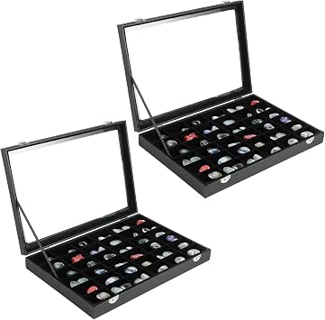 Acrux7 2 Pack 36 Grid Rock Collection Display Case with Glass Lid