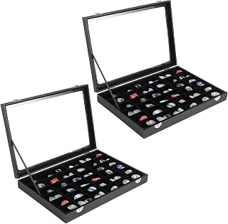 Acrux7 2 Pack 36 Grid Rock Collection Display Case with Glass Lid | PU leather exterior, velvet grids and removable dividers collection box for rocks, crystals, gemstones, jewelry, small stone