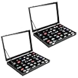 Acrux7 2 Pack Rock Collection Display Case, 36 Grid Rock Display Case, Black PU Leather Rocks Collection Box with Clear Glass Lid and Soft Velvet Grids for Collectibles, Gemstone, Crystal, Small Stone