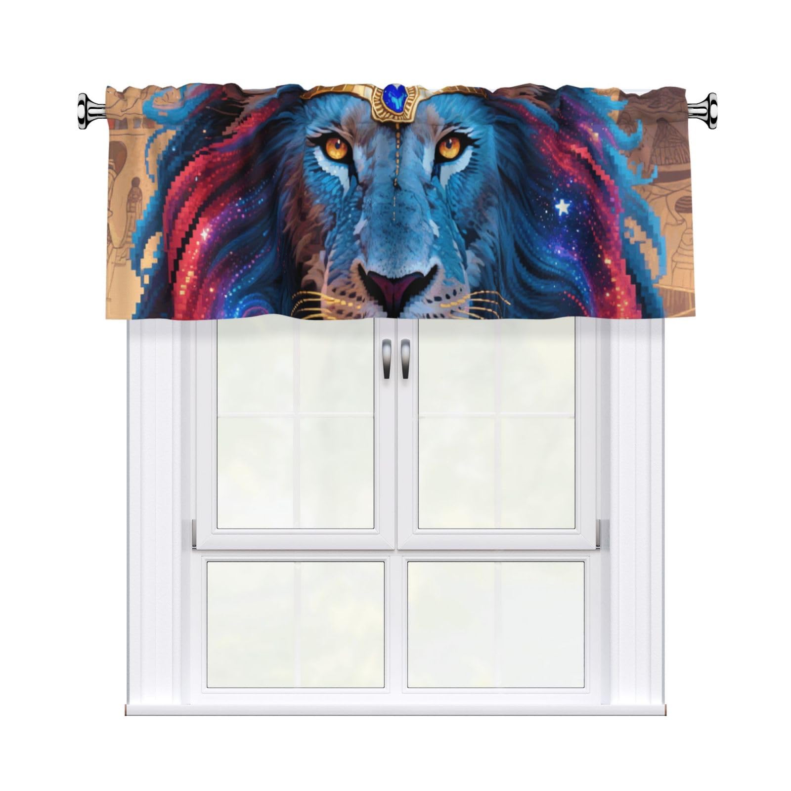 FekiLoot Lion in Mystical Starry Night Curtain Valance for Windows, Kitchen Window Valances Rod Pocket Window Treatments Short Curtains Drapes for Bathroom Bedroom Cafe Decor 54x18inch 1 Panel