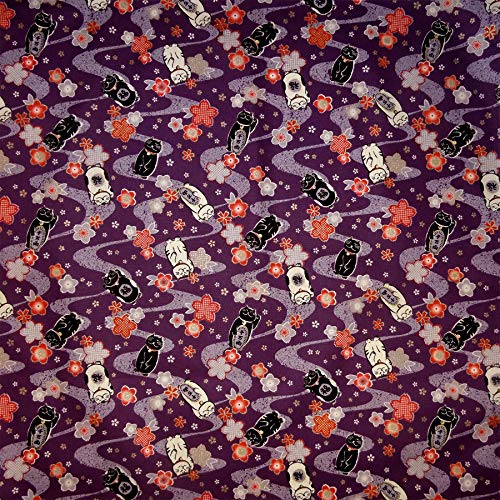 JAPONMANIA - Carré de Tissu 52 x 52 Pourpre - Motifs Manekineko Cover
