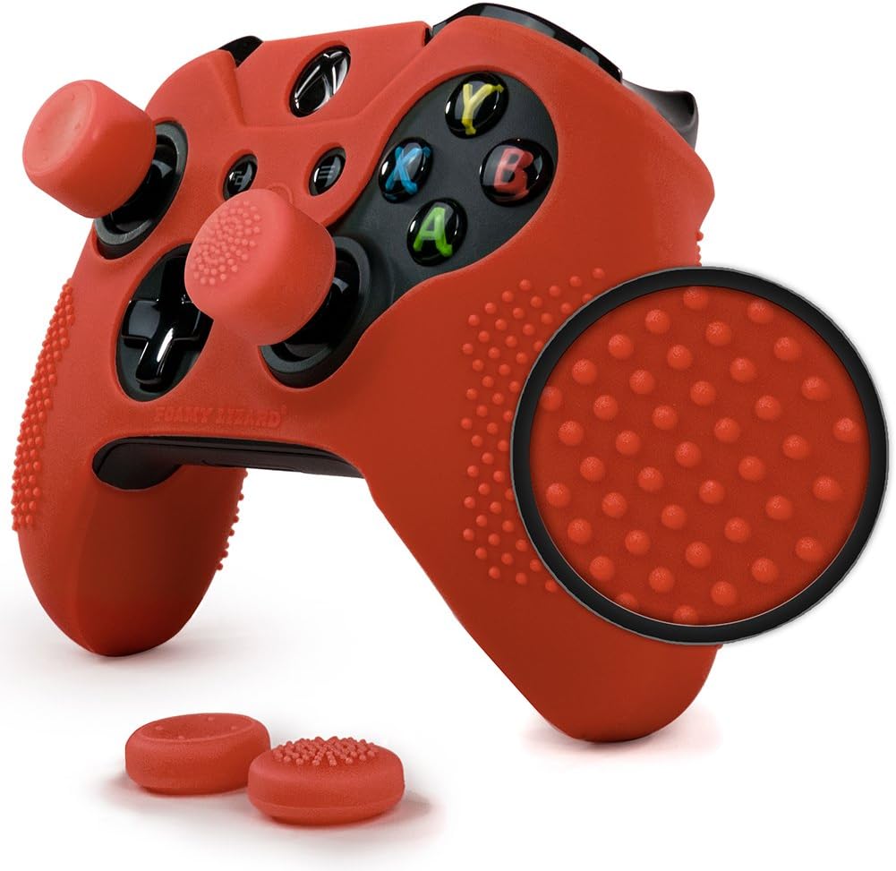 ParticleGrip Studded Skin Set for Xbox One (& One S) by Foamy Lizard – Patent Pending Silicone Skin Cover Antislip Studs Plus Matching Set of 4 AceShot Analog Thumbgrips (Red)