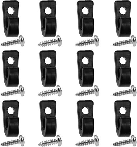 AYLIFU Gancho en forma de J para kayak, de nailon negro, 12 piezas, para kayak, canoa, remo, accesorios (con tornillos)