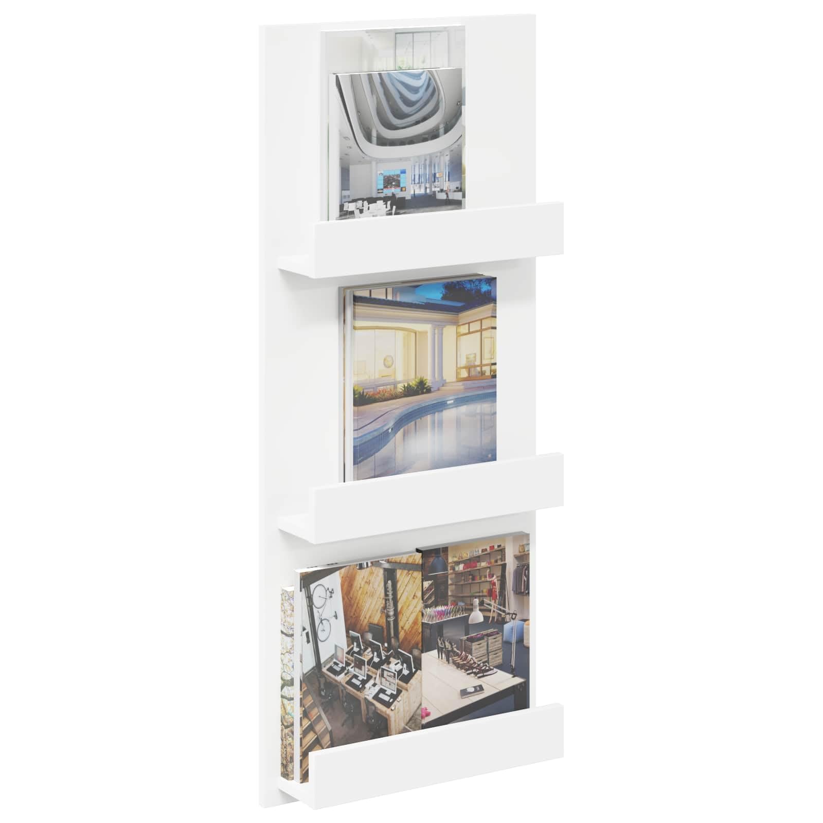 Scaffale portariviste con mensola bianca, 43 x 11 x 102 cm, in legno, portariviste, portariviste, organizer per soggiorno, ufficio