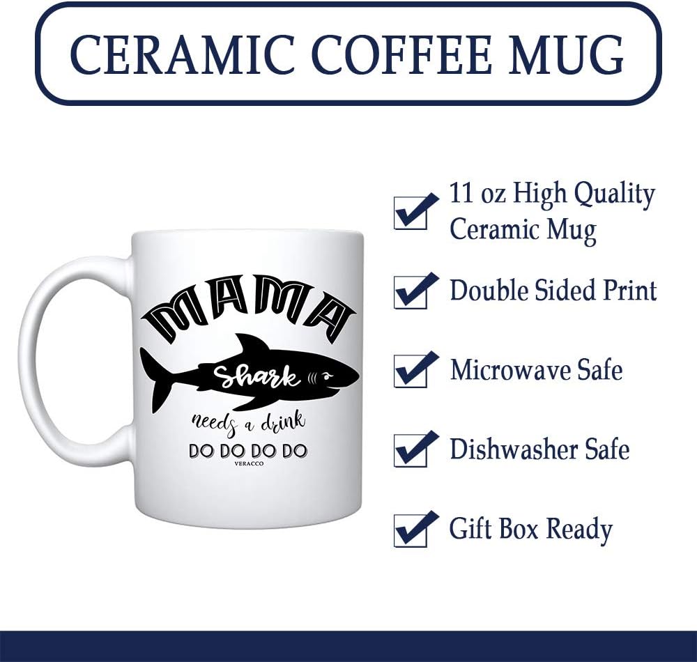 Get Popular Offer Veracco Mama Shark Needs a Drink Ceramic Coffee Mug Funny Shark Mother's Day Gifts For New Mom Mommy