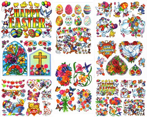 Easter and Valentines Day Window Clings Decals Kit