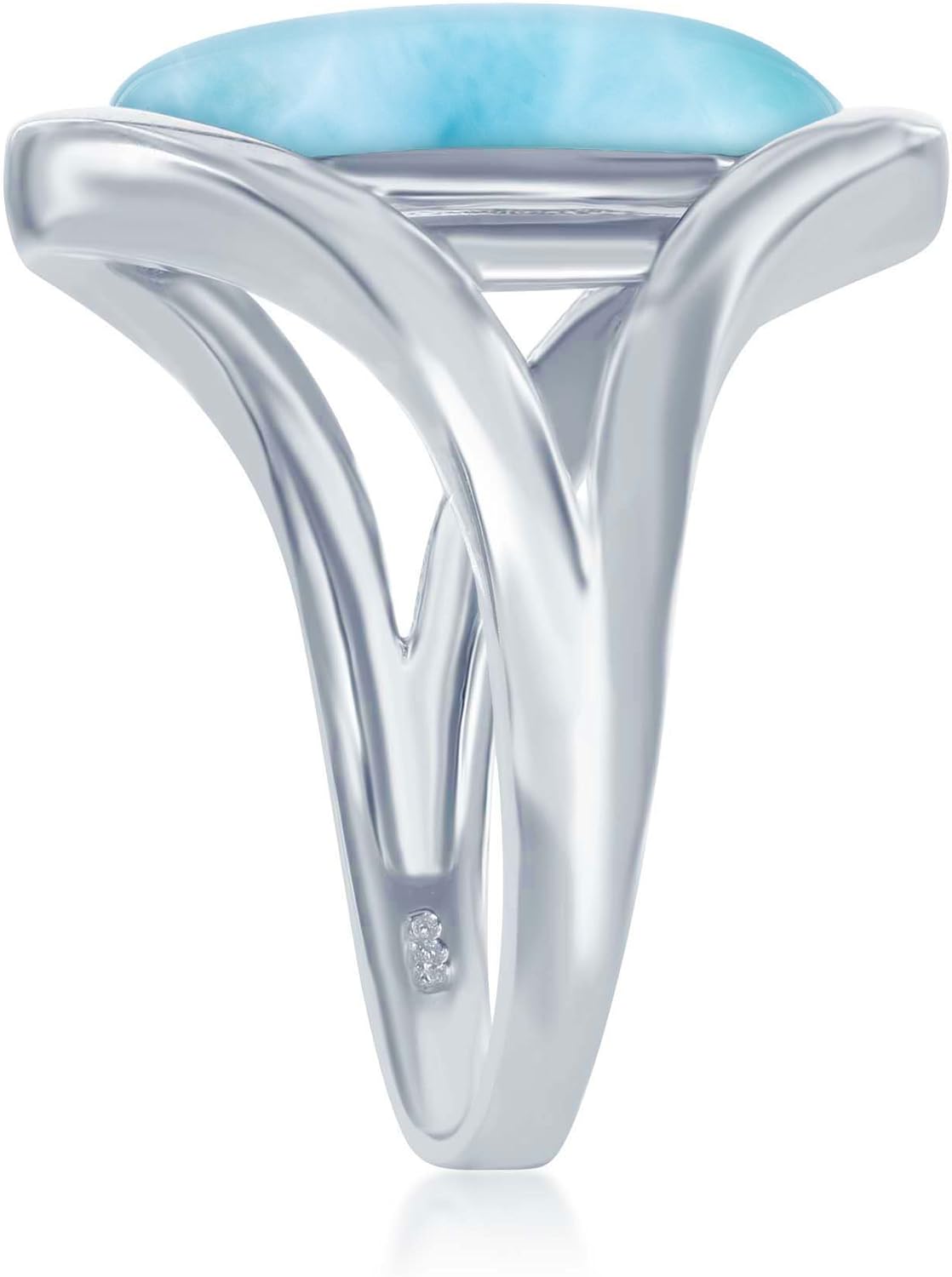 Sterling Silver High Polish Natural Oval Larimar Stone Ring - Image 2