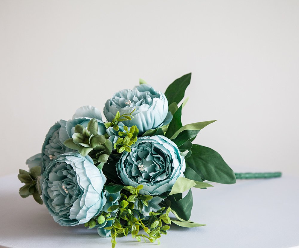 Artificial Silk Peony Flower Bouquet (NO.3) -7 Colours Wedding Centrepiece Decor (Teal)