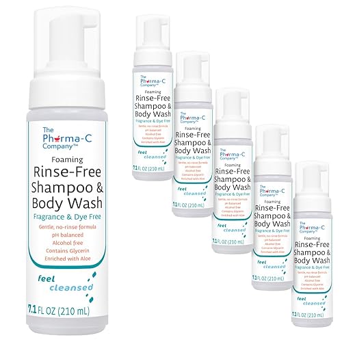 The Pharma-C Company - Champú y gel de baño sin enjuague espumoso [paquete de 6] - Sin fragancia ni tinte - Fórmula suave sin enjuague probada en