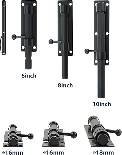 Miniatura 6 de Alise Pestillo de puerta de perno deslizante, pestillos de candado, pernos de barril resistentes, cerradura de puerta de seguridad, herrajes de