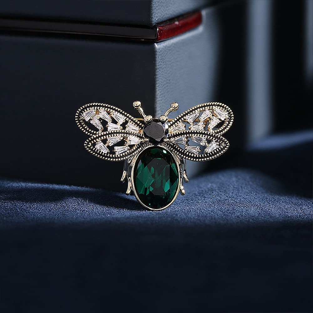 Broche de Abeja para Mujer, Moda, Solapa, circonita Verde, Insecto Miel, Broche pequeño, joyería, Regalo