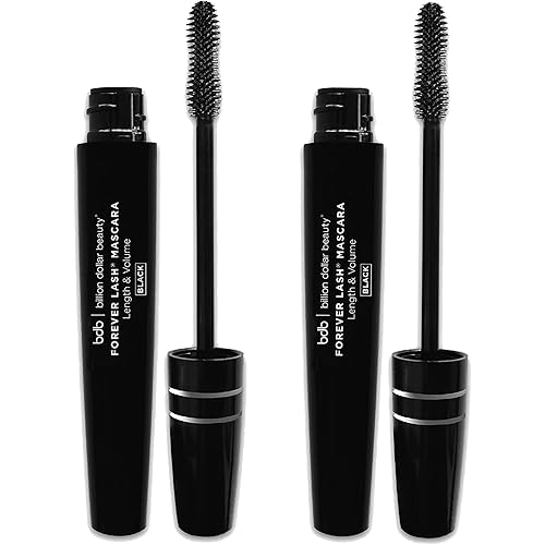 Billion Dollar Brows Forever Lash Mascara, Length & Volume in Seconds, Waterproof Formula, Unique Silicone Wand, Professional Quality, Cruelty Free (2 Pack)