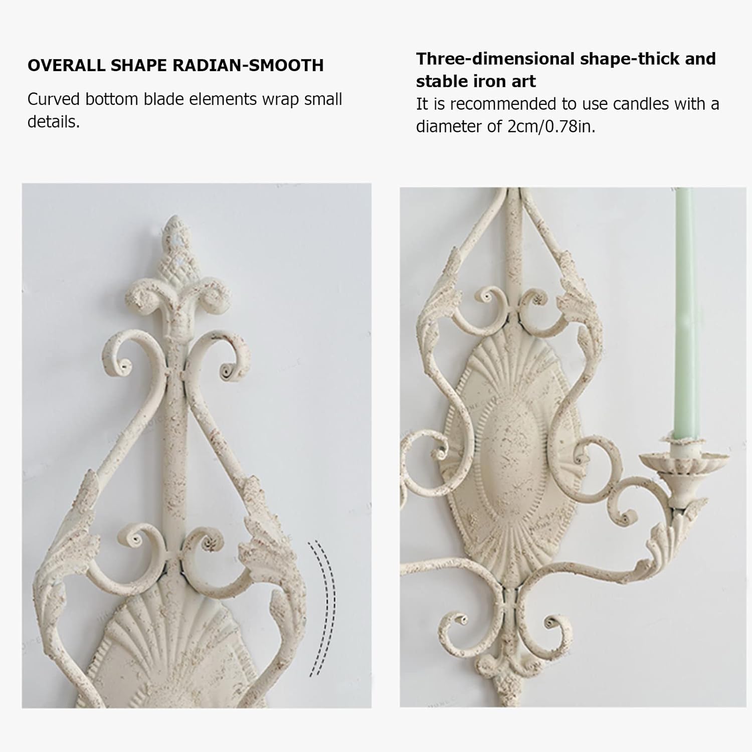 Vintage Chic White Wall Sconce Candle Holder Metal Wall Decorations for Living Room, Bathroom, Dining Room, Set of 2
