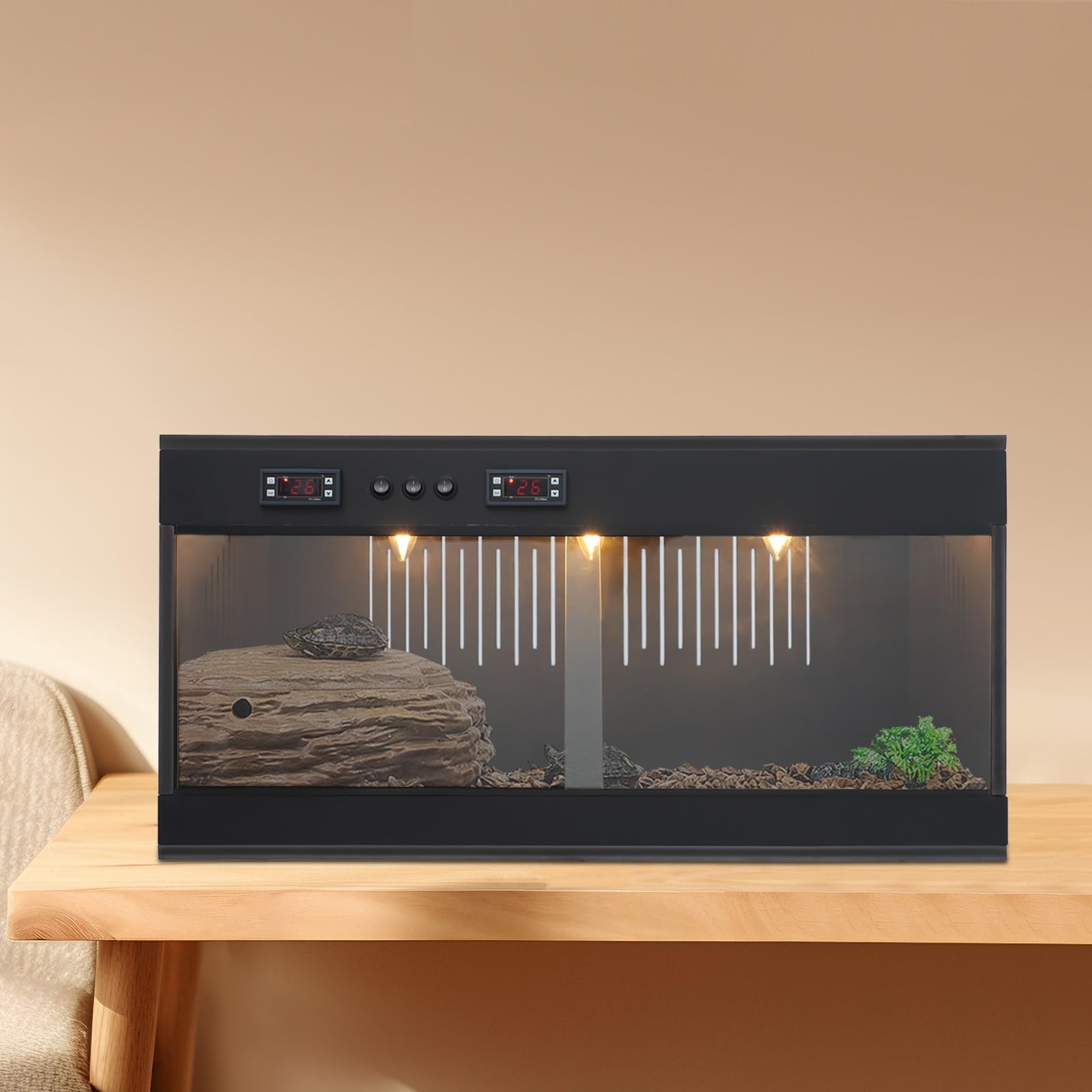 Terrarium dla gadów, 80 x 40 x 40 cm, terrarium ślimaki z higrometrem temperatury, płazy, pajęczaki, gady, przenośne pudełko do hodowli gadów (czarne)