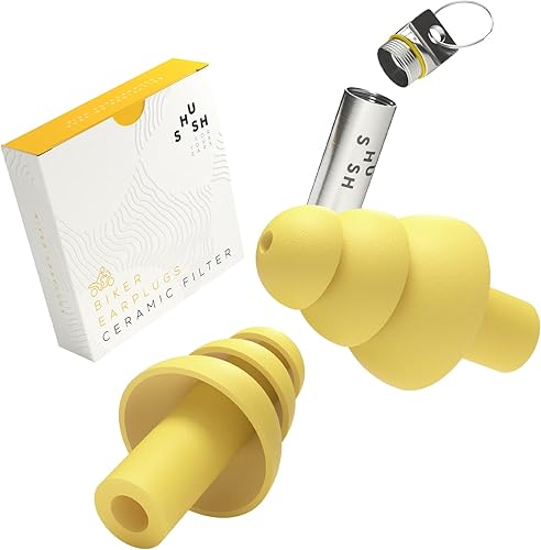 Shush Tapones para los oídos para motociclistas, protección auditiva de alto rendimiento contra el ruido del viento, filtro de cerámica (SNR 24 dB)