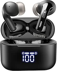 TOZO T20 Wireless Earbuds Bluetooth Headphones 48.5 Hrs Playtime with LED Digital Display, IPX8 Waterproof, Dual Mic Call Noise Cancelling 10mm Broad Range Speakers, 2025 Version asin的图片