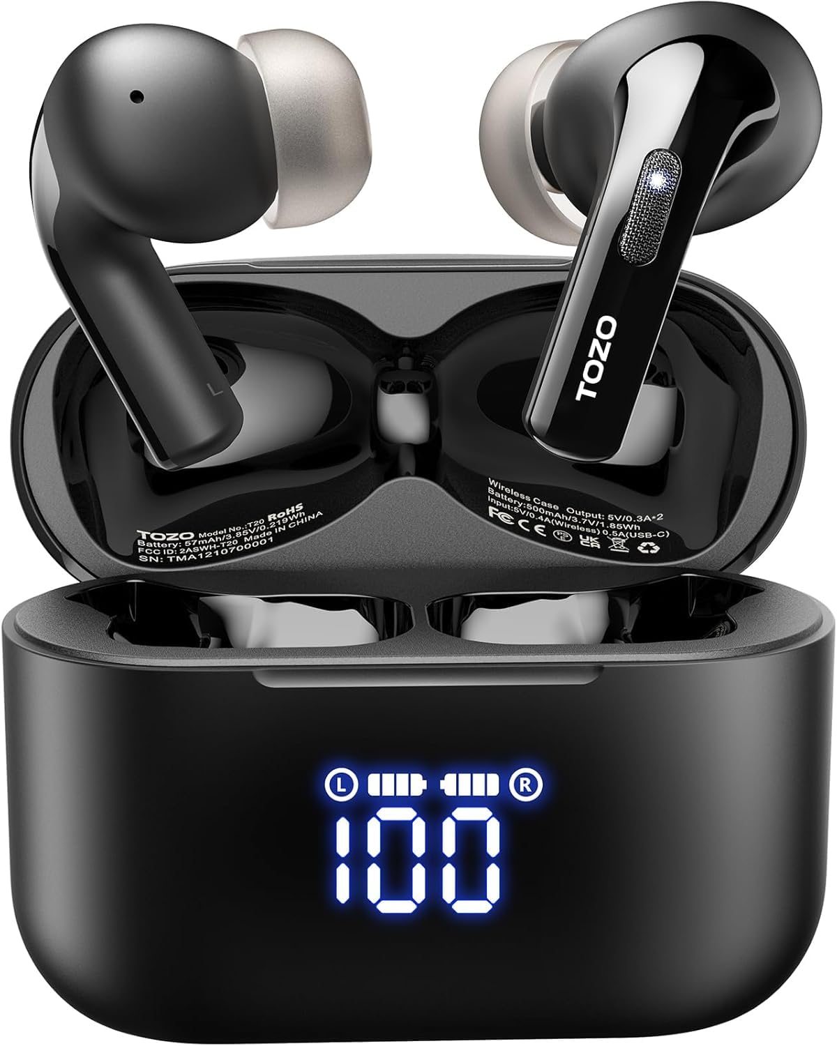 T20 Wireless Earbuds Bluetooth Headphones 48.5 Hrs Playtime with LED Digital Display, IPX8 Waterproof, Dual Mic Call Noise Cancelling 10mm Broad Range Speakers, New Version